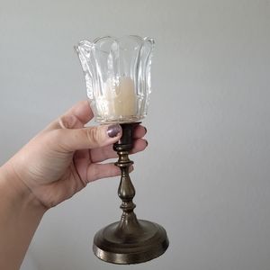 Vintage brass and glass cup tulip peg votive candle holder scalloped edge